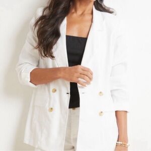 Evereve‎ white linen blend blazer jacket lightweight unlined size Large